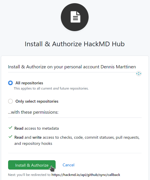 Authorizing HackMD to access repositories